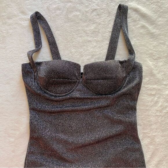 Blanc Sparkly Mini-Dress fitted Black Glitter Small Homecoming Prom holidays - Picture 3 of 11